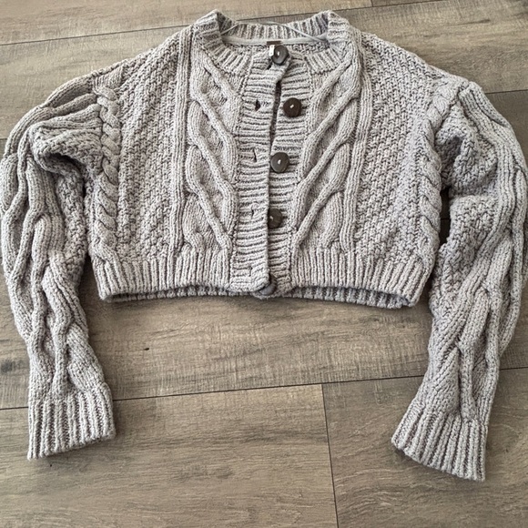 Free People Sweaters - Free People Bonfire Gray Cable Knit Cardigan
